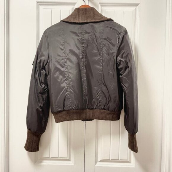 Vintage Knit Accent Bomber Jacket Brown - S - Picture 6 of 9